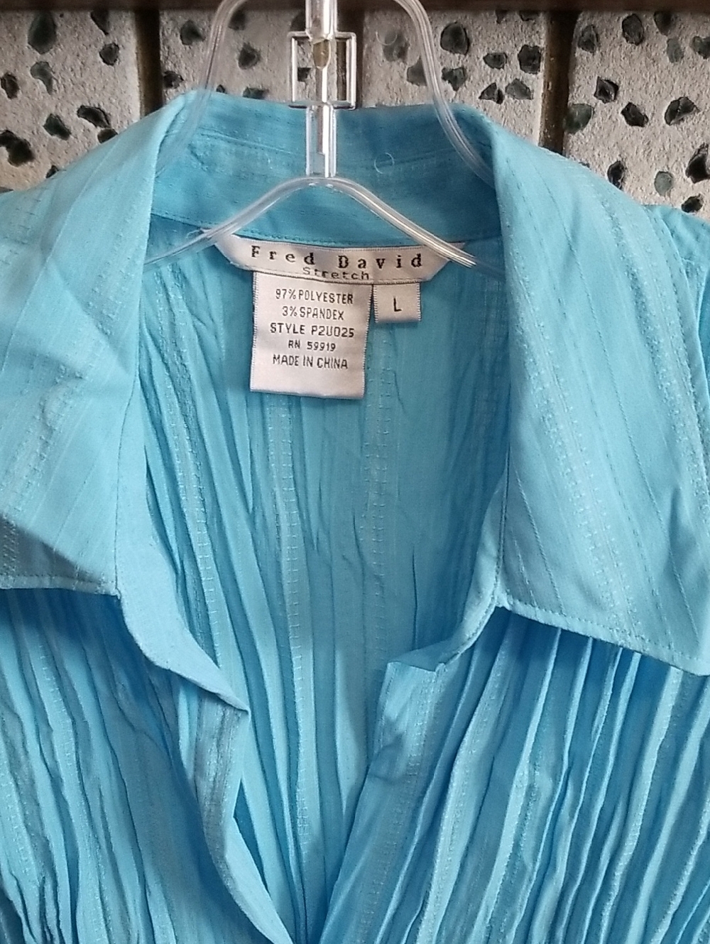 Fred David Sky Blue Pleated Button-Front Blouse